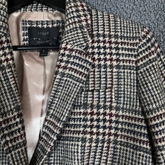 J Crew Schoolboy Wool Houndstooth Blazer - Women's Size 6 - Tan Burgundy - Picture 2 of 13